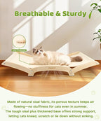 Cat Scratcher Bed with Sisal & Solid Wood Base, Extra Large Cat Scratch Pad for Scratching, Lounging & Sleeping, Stable Anti-Tip Design, Paint-Free & Eco-Safe, Easy Assembly, 34”