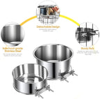 2 Pcs Large Pet Dog Food Water Bowl for Cage Stainless Steel Non-Spill Kennel Hanging Cats Bowls with Clamp Holder Crate Feeder Dish for Medium Large Dogs Huge Pets (7.1x3.5'' & 6.3x2.6'')