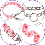 Martingale Dog Collar with Chain, No Pull Slip Cinch Choker Choke Collar Pink Strawberry Duty Dog Collar for Medium Large Extra Large Pet Dogs,Strawberry XL