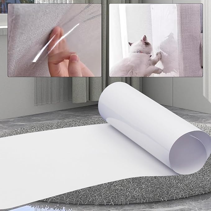 Anti Cat Scratch Furniture Protector 12pcs Self-Adhesive Cat Couch Tape with Corkscrew pins and a Scraper for Cat and Kitty