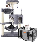 YUNIQUE Cat Tree with Cat Condo and Big Hammock, Grey with Soft-Sided Cat & Dog Carrier