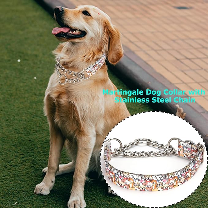 Chain Martingale Choke Collar for Dogs - No-Pull Adjustable Training Collar, Secure Control Slip Collar for Large & XL Dogs(L)