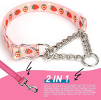 Pink Strawberry Martingale Dog Collar with Chain - No-Pull Training Collar Soft & Durable Design for Medium, Large & XL Dogs (L Strawberry)