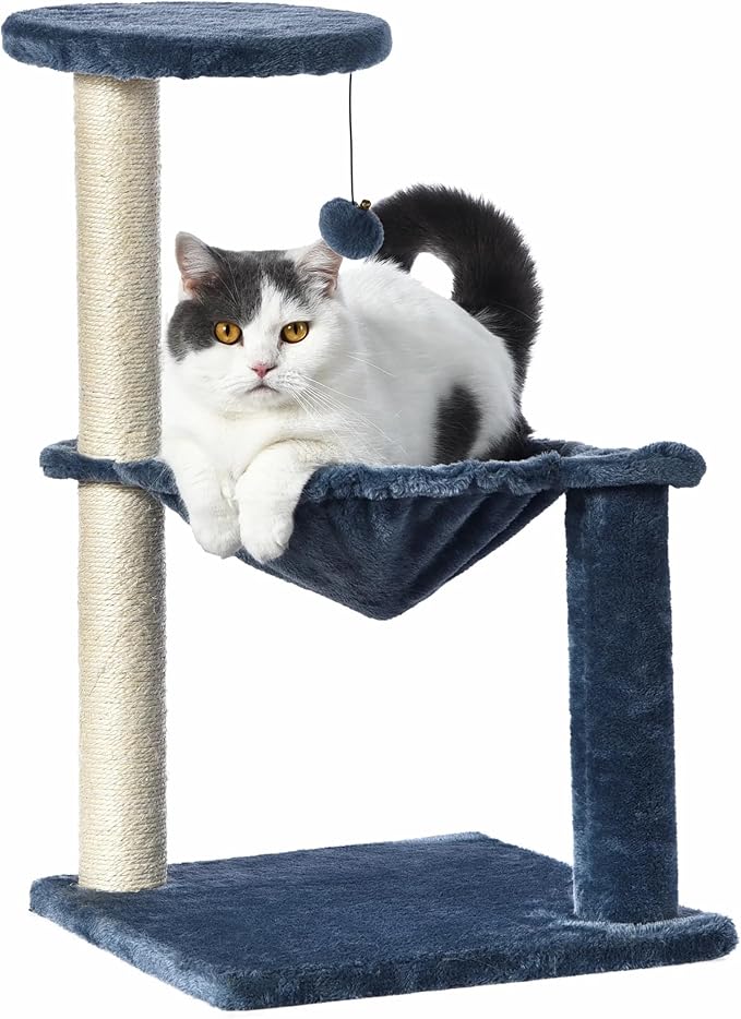3-Level Cat Tower with Hammock and Sisal Post, 26.7 inch, Blue