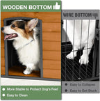 43.3’’ Large Dog House Outdoor Weatherproof Dog Kennel with Upgraded Thickened Metal Frame, Dog Shelter with PVC Curtain, Openable Roof and Removable Floor, Easy to Clean (Brown)