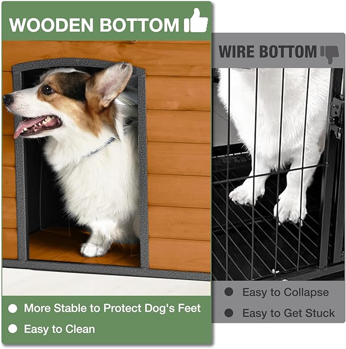 43.3’’ Large Dog House Outdoor Weatherproof Dog Kennel with Upgraded Thickened Metal Frame, Dog Shelter with PVC Curtain, Openable Roof and Removable Floor, Easy to Clean (Brown)