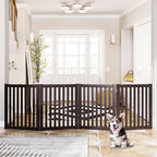 WELLAND 24" Freestanding Pet Gate, Foldable Wooden Dog Gate, 4 Panel Step Over Fence, Indoor Puppy Gate, Expands Up to 80" Wide, Espresso