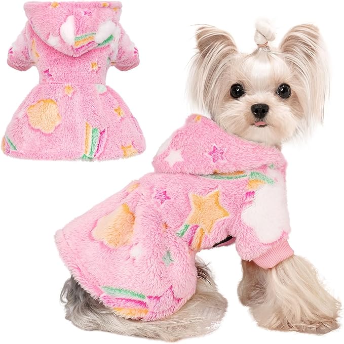 Dog Sweater Fleece Dog Hoodie Winter Puppy Clothes for Small Dogs Boy Girl Pet Hoodies Cold Weather Doggie Coats Fall Doggy Sweatshirt for Chihuahua Yorkie Cat Sweater Costume, Pink Rainbow, XXS