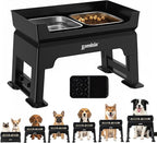 3-in-1 Raised Dog Bowl - 6 Height Adjustable Elevated Dog Bowls Stand, Double Deck Design Mess Proof, Feeding Station with 2 Stainless Steel Bowls & Licking Plate for Small Medium Large Pets