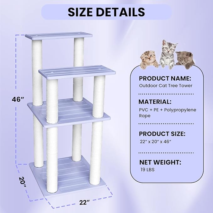 46 Inches Outdoor Cat Tower, Large Multi Level Cat Tree with Big Polypropylene Rope Scratching Posts for Indoor and Outdoor Cats