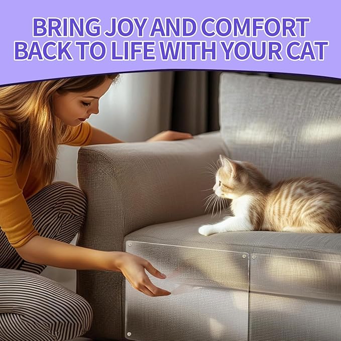[Thicken Vinyl] Cat Scratch Furniture Protector, 162"x15" Couch Protector from Cat Claws, Single-Sided Sticky Anti Scratch Furniture Protector,Extended Size Protects More Furniture+50 Fixing