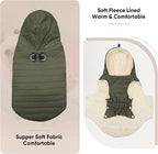 Fleece Lining Dog Hoodie with Harness Built in,Extra Warm Small Dog Jacket in Winter Puppy Coats with Drawstring Hooded,Green XS