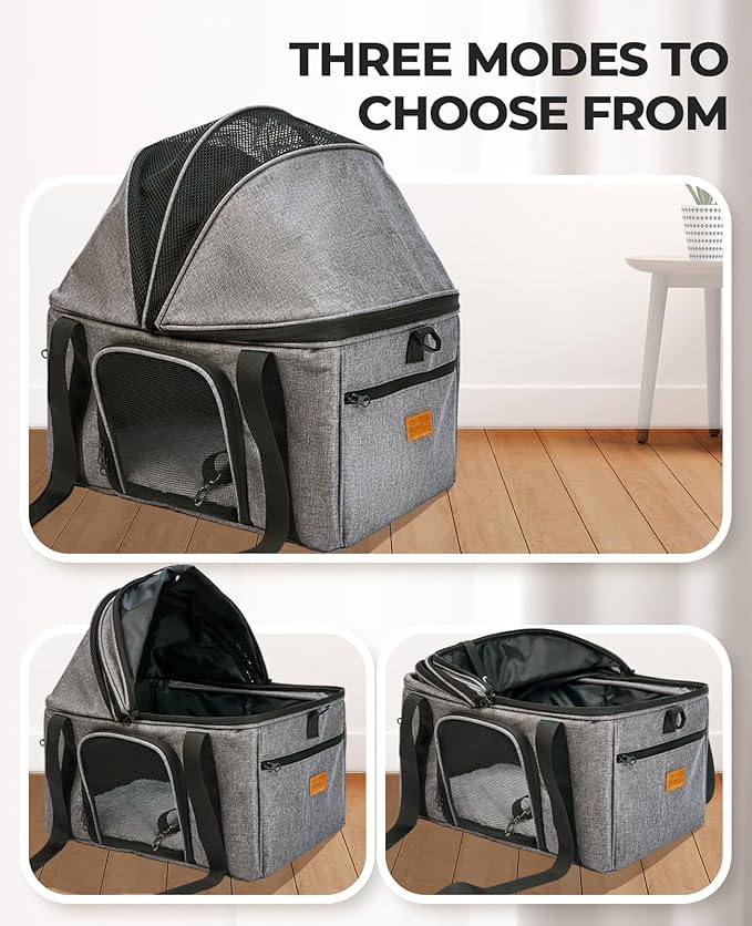 BurgeonNest Top-Expandable Large Cat Carrier, Soft Sided Cat Bag Carrier for Medium Large Pet Up to 15 lbs, Upgraded Small Dog Car Seat, Puppy Travel Bag with Semi-Open Canopy