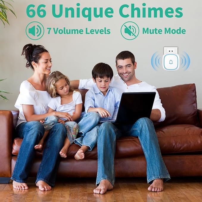 Wireless Doorbell with 2 Receivers IP66 Waterproof 1000ft Range Door Bell for Classroom Teachers with 66 Ringtones 7 Levels Volume 115dB and LED Flash Memory Function Doorbell Chime for Home Playhouse