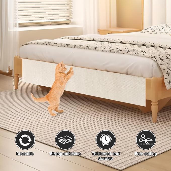 2PCS 39.3" x 15.7" Cat Scratching Mat,DIY Climb Cat Scratcher for Furniture Couch Protector, Covering Cat Scratching Posts for Indoor Cats, Replacement Pads,Trimmable Self-Adhesive Carpet