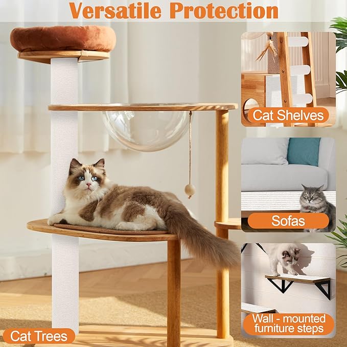 Cat Scratch Furniture Protector - 138" x 13.8" Trimmable Self-Adhesive Cats Claws Scratch Pads, DIY Cat Climbing Couch Protector for Scratch Post Cat Tree Replacement Indoor (Cream White)