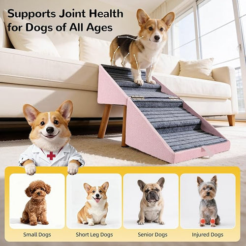 17.13" H Dog Stairs for Small Dogs, 2-in-1 Pet Steps & Ottoman - Foldable Dog Stairs for Couch, Non-Slip Wooden Pet Stairs for Puppy Senior Injured Dogs