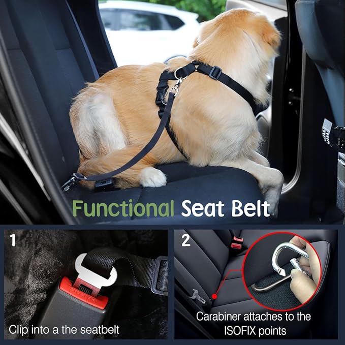 Dog Seat Belt, Safety Vest Dog Car Harness with Adjustable Buckle Dogs Seat-Belt for Vehicle Nylon Pet Safety Seats Belts Heavy Duty(L, Blue)