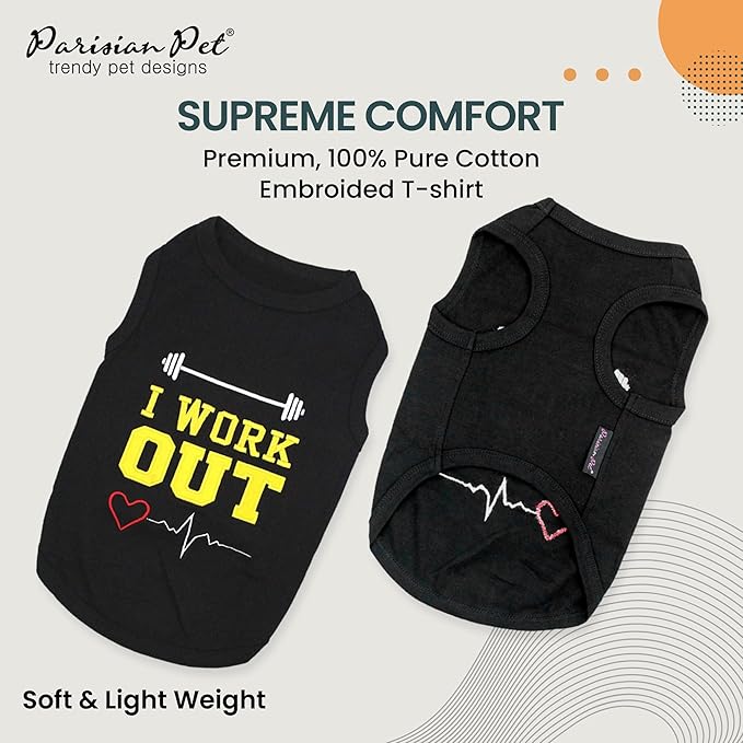 Parisian Pet Dog Shirt – 100% Cotton Shirts for Medium Dogs – Black Sleeveless Puppy Clothes – Lightweight and Breathable Pet Apparel – Cool and Stylish Gym Dog Clothes - Stretchy T Shirts for Dogs