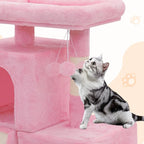 Cat Tree Tower with 2 Cat Condo, Cat Tower with Scratching Post & Sisal-Covered Scratching Board Ladder, Cat Climbing Tower, Cat Tree for Indoor Cats 34 Inch, Soft Pink