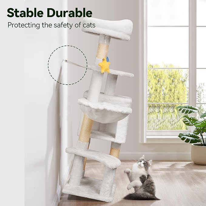 43-Inch Cat Tree,Cute Cloud Cat Tree for Kittens & Small Cats Under 6 Months 9lbs, Cat Tower with Scratching Post, Double Condos, Plush Hammock & Dangling Toys, White