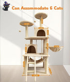 Cat Tree 60.63 inches Cat Tower for Indoor Cats, Multi-Level Cat Condo Furniture with Scratching Posts, Plush Perches, Activity Center with Cozy Basket & Hammock for Cats(Beige)
