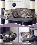 Heavy Duty Cat Tree for Indoor Cat, 74 Inch Cat Tower with Scratching Post, Hanging Basket, Cat Condo with Large Platform for Large Cats, PMT04DG, Dark Grey