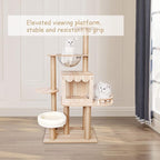 60in Cat Tree Tower for Indoor Cats,Modern Cat Tree Luxury Cat Tower Condo for Indoor Cats Large Adult with Scratching Post, House, Pompoms (Wood)
