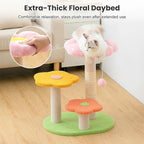 Flower Cat Tree 22.4 inches for Indoor Cats, 3-Story Cat Tower with Scratching Post, Multi-Functional Plush Cat Condo with Interactive Ball Toy, Protects Furniture with Durable Sisal Pole(Orange)