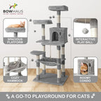 Tall Cat Tree for Indoor Large Cats or Kittens, Multi-Level Cat Activity Tree with Scratching Posts, Hammock, Cat Cave Condo, Modern Cute Small Cat Climbing Tower with Widened Perch