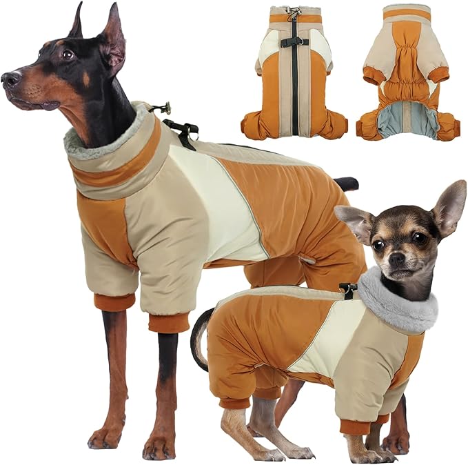 Kuoser Fullbody Dog Coat - Large Dog Winter Coat with Built-in Harness, Reflective Jacket, Snowsuit for Begle, Corgi, Labrador (Brown XXL)