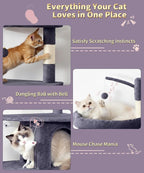 Heavy Duty Cat Tree for Indoor Cat, 74 Inch Cat Tower with Scratching Post, Hanging Basket, Cat Condo with Large Platform for Large Cats, PMT04DG, Dark Grey