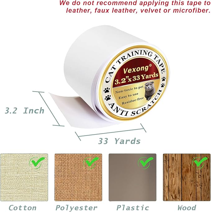 Anti Cat Scratch Furniture Protector, Transparent Self-Adhesive Couch Furniture Protectors from Cats Scratching Claws, Cat Scratch Couch Protector (3.2”x 33 Yards)