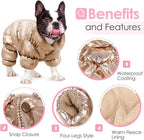 AOFITEE Dog Coat, Waterproof Dog Jacket, Fullbody Dogs Winter Coat Snowsuit, Windproof Puppy Puffer Jacket Snow Suit with Legs, Pet Fleece Winter Vest, Cold Weather Coats for Small Dogs, Gold S