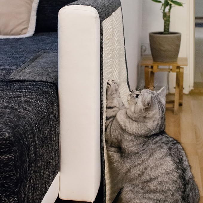 Navaris Cat Scratch Armrest Organizer - Sisal Furniture Protector Scratching Pad for Cats - Scratcher Mat Cover for Sofa Couch Armchair - Dark Gray