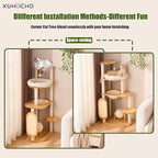 Modern Cat Tree with Scratching Post, Solid Rubber Wood Cat Tree Tower for Indoor Cats with Cotton Nest, Space Capsule, Cat Scratching Ball and Board