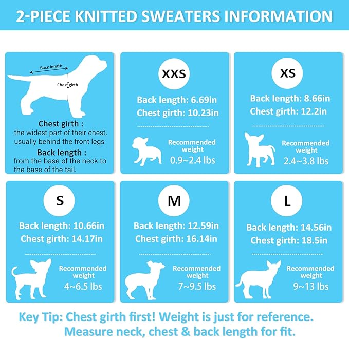 2 Pieces Xxs Dog Sweater Chihuahua Clothes Dog sweaters for Small Dogs Girl Boy Teacup Dog Yorkie Turtleneck Knitted Sweater Pet Clothes Fall Dog Clothes Blue White