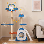 PETSITE 64.5 Inch Space-Themed Cat Tree, Multi-Level Cat Tower with Sisal Scratching Posts, UFO-Shaped Top Perch, Climbing Ladder, Hanging Star-Shaped Jingling Toys, Cute Cat Tree for Indoor Cats