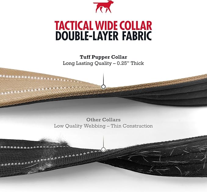 Tuff Pupper Tactical Dog Collar with Handle | Heavy Duty Adjustable Dog Collar | Military Nylon Collar for Medium Dogs | Quick-Release Buckle | Soft Padded Comfort | Training Control (Tan, Medium)