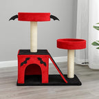 Gothic Cat Tree with Coffin Bed for Indoor Cats, 26" Gothic Cat Tree, Cat Tower with Spacious Cat Condo, 2 Padded Perches, Spider Toy, Scratching Posts, Scratching Ladder for Large Cats, Red & Black