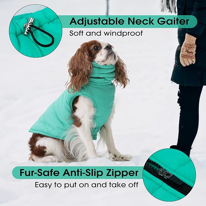 Medium Dog Jacket with Zipper, Dog Winter Coats for Medium Dogs, Warm Waterproof Snow Puffer Vest for French Bulldog, Boston Terrier, Cocker, Beagle, Green M