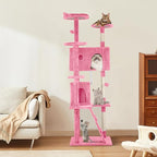 Cat Tree 69.3 inches Cat Tower for Indoor Cats Cat House with Replaceable and Removable Dangling Ball Cat Trees and Towers with Funny Toys, Pink