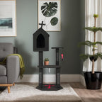 Gothic Halloween Cat Tree Tower, 3-Level Cat Furniture with Coffin Bed & Cross Top, Scratching Posts for Indoor Cats, Black Red Large Cat Tree for Multiple Cats