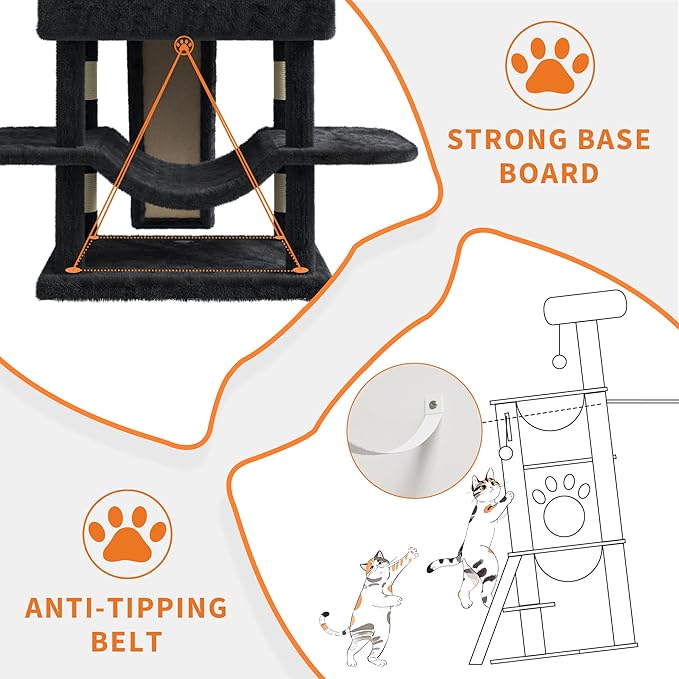 68.5 in Multi-Level Cat Tree for Indoor Cats Large Adult Heavy Duty Cat Tower for Large Cats with 2 Condos/Plush Perches/Sisal Scratching Posts/Hammocks/Basket/Dangling Balls, #2601 Dark-Grey