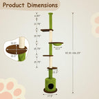 KAMABOKO Floor to Ceiling Cat Tree, Cat Tower 5-Tier Height(88-107 Inches) Adjustable, Tall Cat Climbing Tower with Scratching Post, Cat Cave Condo, Cozy Hammock, and Ball Toy for Indoor Cats