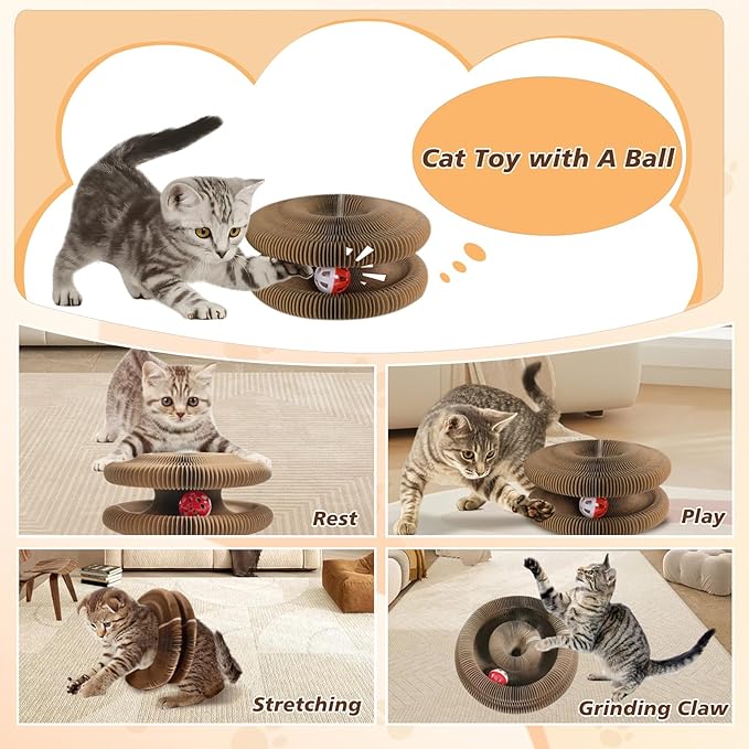 Magic Organ Cardboard Cat Toy,Cat Scratching Board with A Ball for Mental Physical Exercise,Shape Shifting Accordion Kitten Scratcher Toys with Different Shapes,Cat Scratch Toys for Indoor