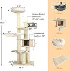 PETSITE 77.5" Tall Cat Tree, Multi-Level Modern Cat Tower with Sisal Scratching Posts, Top Perch, Cat Condo, Hammocks, Hanging Basket, and Jingling Balls, Cat Tree Tower for Indoor Cats Large Adult