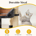 Multi-Level Cat Tree for Indoor Adult Cats, Modern Cat Tower with Double Beds & Scratching Posts, Cute Cat Tree Tower for Large Cats and Kitten, Small Cat Tree Tower with Hanging Toys, Grey