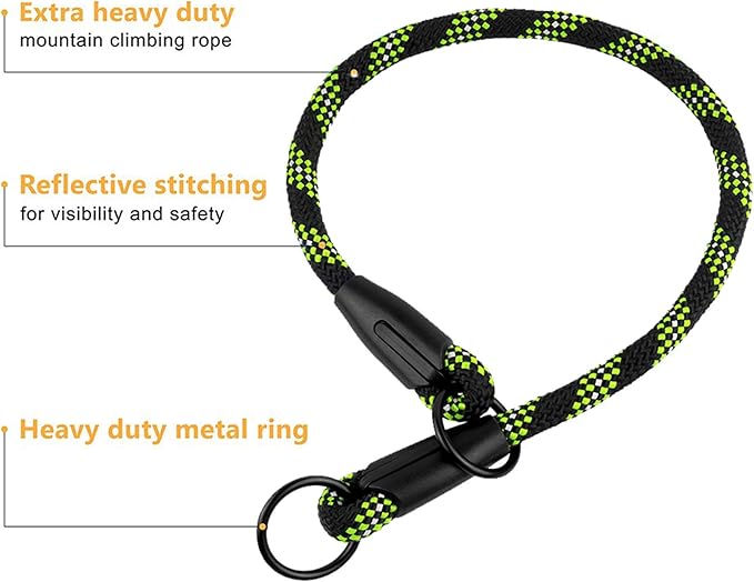 BronzeDog Rope Pro Training Dog Collar Braided No Pull Quick Release Round Lead Collars for Dogs Small Medium Large Puppy (XL - 23.6" Long, Green)