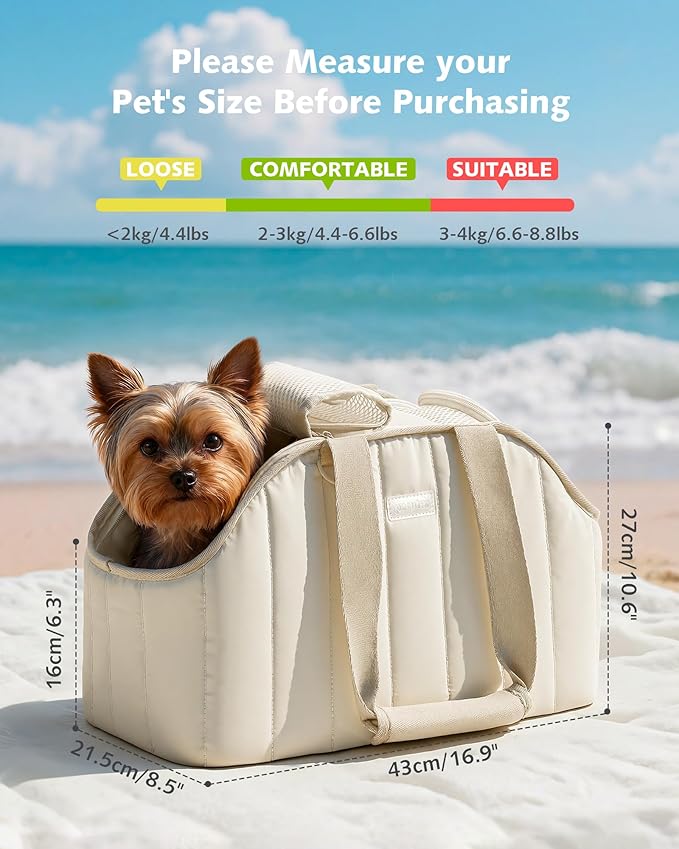 Pecute Cat Purse Carrier, Lightweight Cat Carriers for Small Cats with Large Pockets, Cat Soft-Sided Carriers up to 6.6lbs, Pet Carrier for Kitten, Suitable for Travel, Subway, Cream
